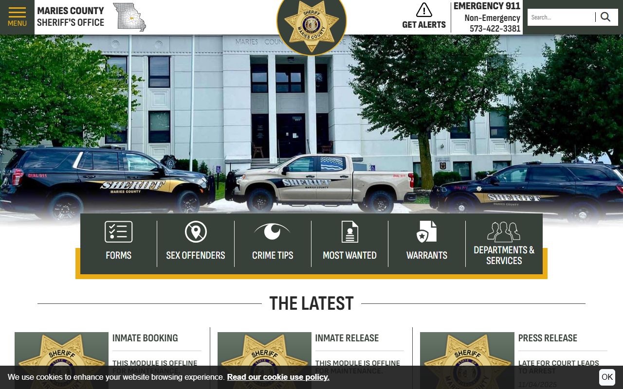 Maries County inmate population sheriff homepage modules