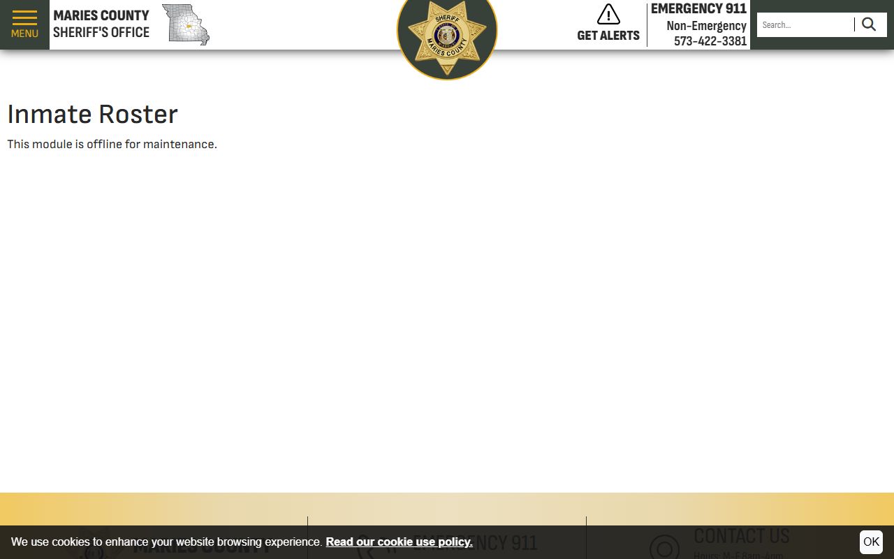 Maries County inmate population roster offline notice
