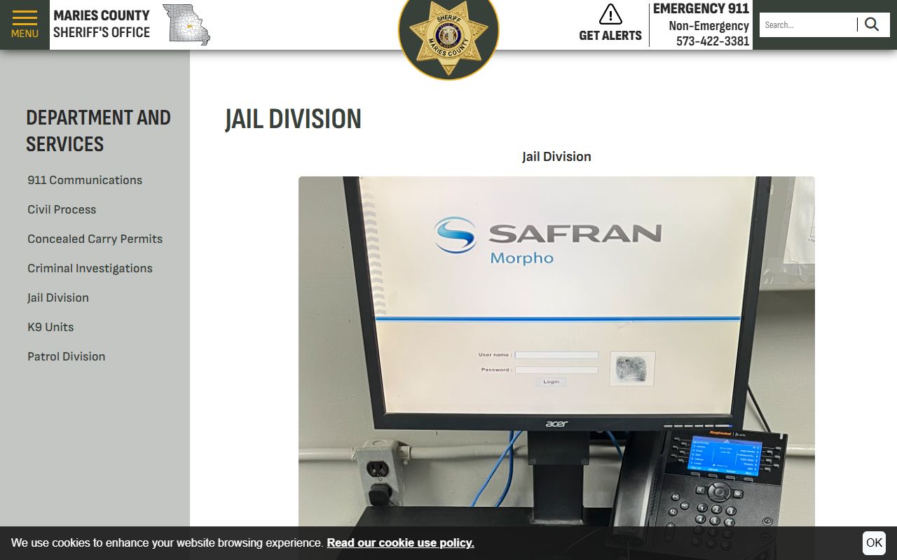 Maries County Jail Division inmate services and booking information