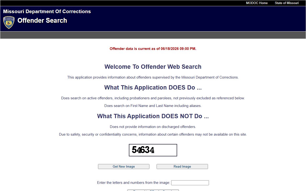 Maries County inmate population MODOC offender search captcha